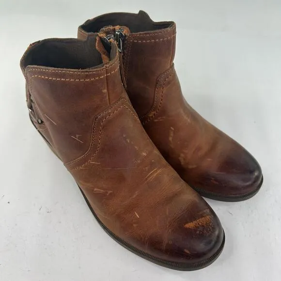 Teva Foxy Harness Ankle Leather Boots US 8.5 Natural Heels Brown Booties