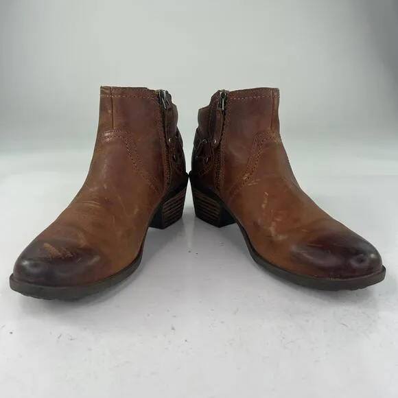 Teva Foxy Harness Ankle Leather Boots US 8.5 Natural Heels Brown Booties