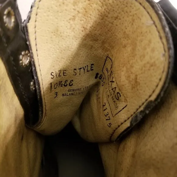 Texas 10.5EE High Top Boots Leather Kiltie Lace Up Granny 9 Eye Vintage USA