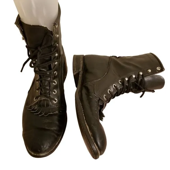 Texas 10.5EE High Top Boots Leather Kiltie Lace Up Granny 9 Eye Vintage USA