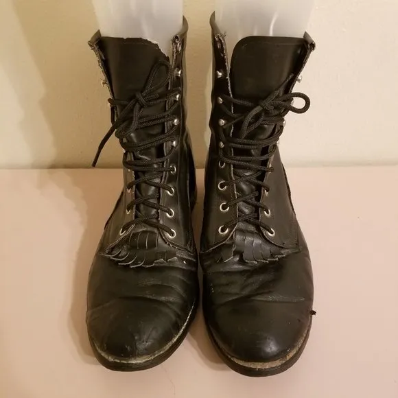 Texas 10.5EE High Top Boots Leather Kiltie Lace Up Granny 9 Eye Vintage USA