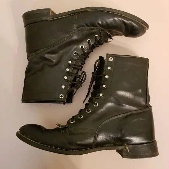 Texas 10.5EE High Top Boots Leather Kiltie Lace Up Granny 9 Eye Vintage USA