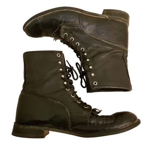 Texas 10.5EE High Top Boots Leather Kiltie Lace Up Granny 9 Eye Vintage USA