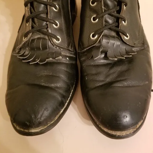 Texas 10.5EE High Top Boots Leather Kiltie Lace Up Granny 9 Eye Vintage USA