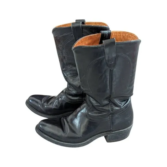 Texas Co. Black Shiny Leather Men's Cowboy Boots Sz 9