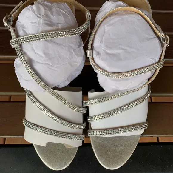 Thalia Sodi Strappy Sunnie Silver Embellished Stiletto Platform Heels Size 10M