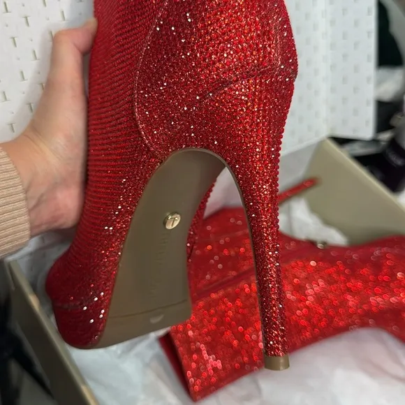 Thalia Sodi Women's Chiara Platform Dress Booties Red Lurex Glitter Ankle Boots