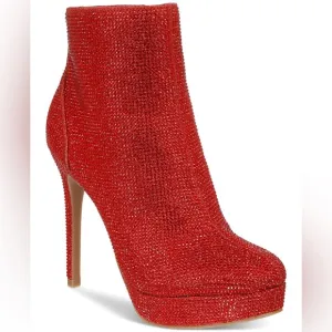 Thalia Sodi Women's Chiara Platform Dress Booties Red Lurex Glitter Ankle Boots