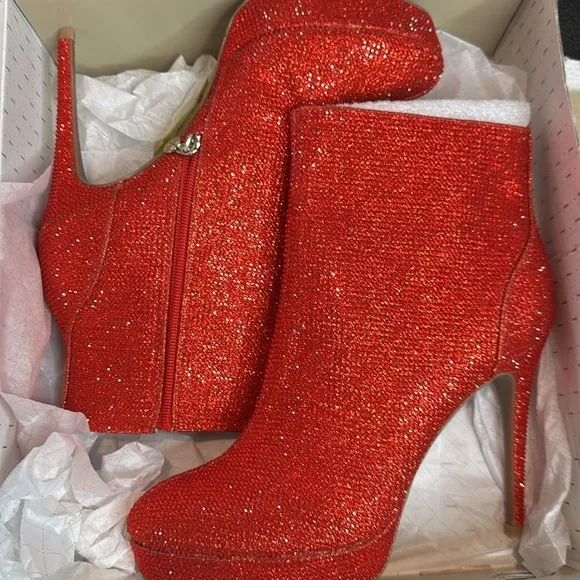 Thalia Sodi Women's Chiara Platform Dress Booties Red Lurex Glitter Ankle Boots