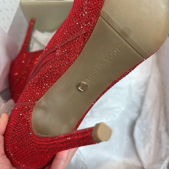 Thalia Sodi Women's Chiara Platform Dress Booties Red Lurex Glitter Ankle Boots