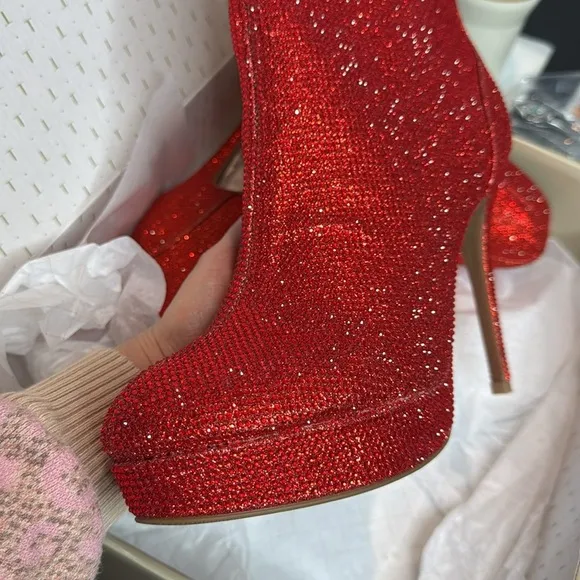 Thalia Sodi Women's Chiara Platform Dress Booties Red Lurex Glitter Ankle Boots