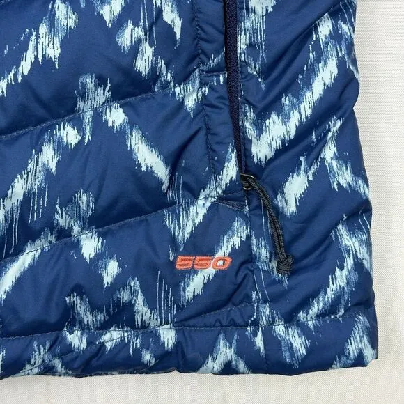 The North Face Flare Down Vest 550 Fill Womens XS Blue Geometric Full Zip Hiking