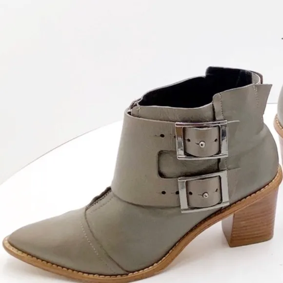 {TIBI NY} Olive Green Leather Ankle Boots