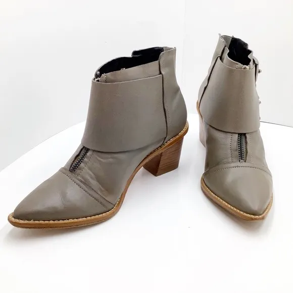 {TIBI NY} Olive Green Leather Ankle Boots