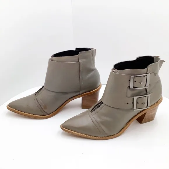 {TIBI NY} Olive Green Leather Ankle Boots