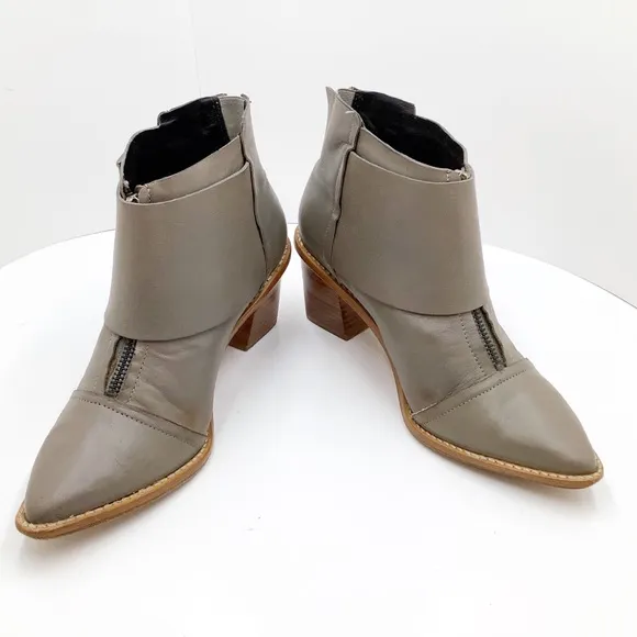 {TIBI NY} Olive Green Leather Ankle Boots