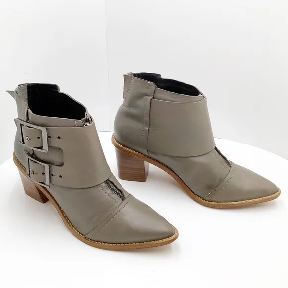 {TIBI NY} Olive Green Leather Ankle Boots