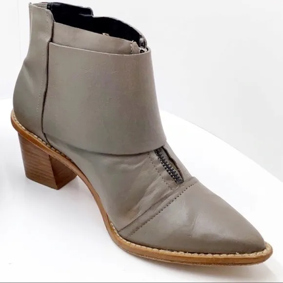 {TIBI NY} Olive Green Leather Ankle Boots