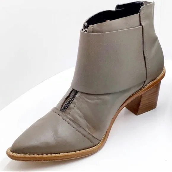 {TIBI NY} Olive Green Leather Ankle Boots