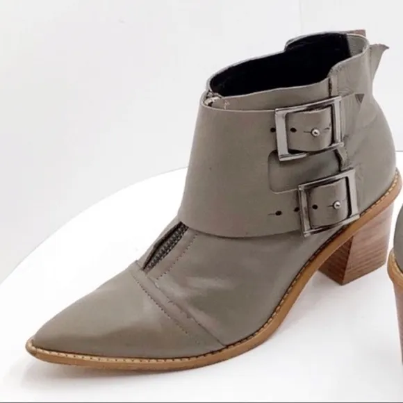 {TIBI NY} Olive Green Leather Ankle Boots
