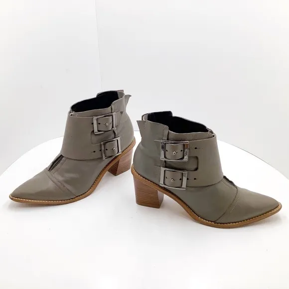{TIBI NY} Olive Green Leather Ankle Boots