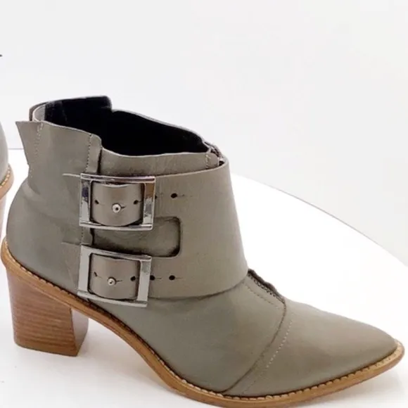 {TIBI NY} Olive Green Leather Ankle Boots