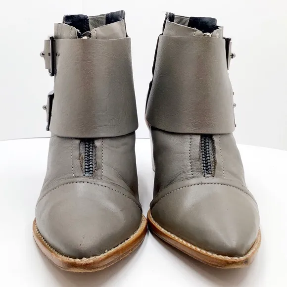 {TIBI NY} Olive Green Leather Ankle Boots
