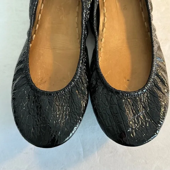 Tieks Patent Leather Ballet Flats Shoes Size 10 Obsidian Black Croc Foldable