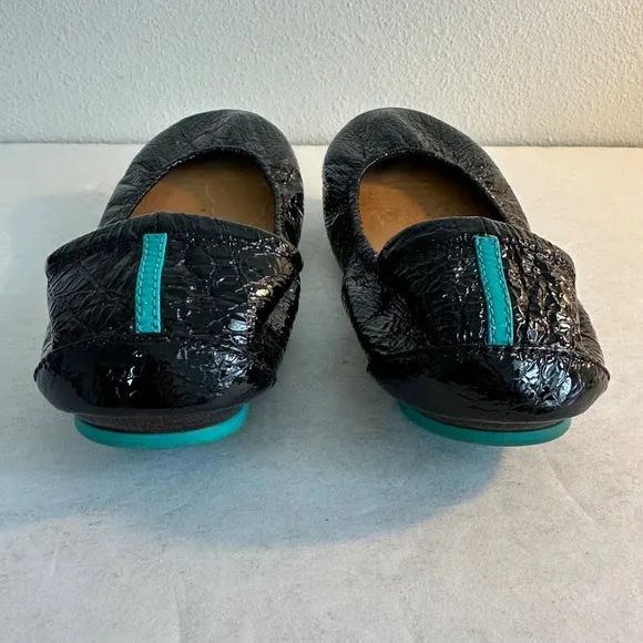 Tieks Patent Leather Ballet Flats Shoes Size 10 Obsidian Black Croc Foldable