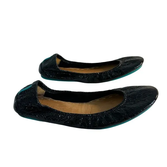 Tieks Patent Leather Ballet Flats Shoes Size 10 Obsidian Black Croc Foldable