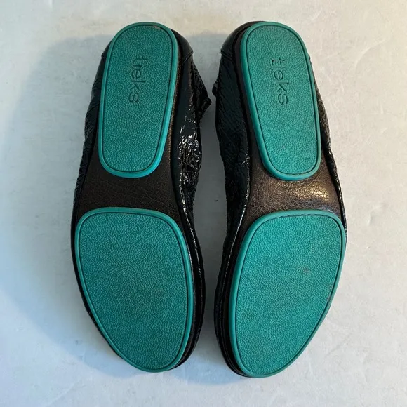 Tieks Patent Leather Ballet Flats Shoes Size 10 Obsidian Black Croc Foldable
