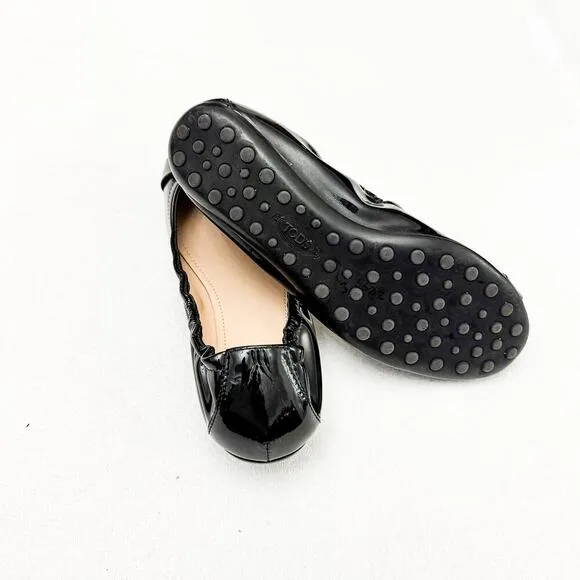 Tod's Black Patent Leather Flexible Ballerina Flat Shoes Slipper Size 36