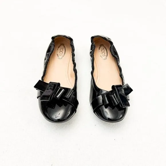 Tod's Black Patent Leather Flexible Ballerina Flat Shoes Slipper Size 36