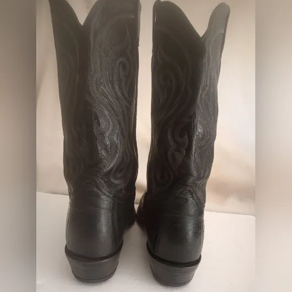Tony Lama Black Western Boots with Decorative Stitching