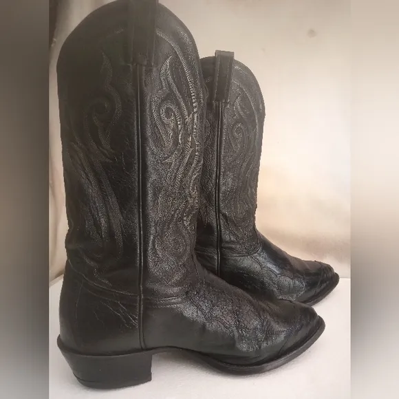 Tony Lama Black Western Boots with Decorative Stitching
