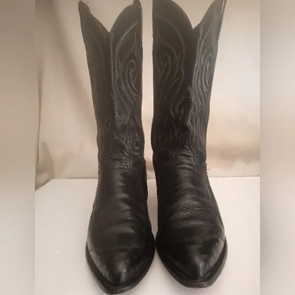 Tony Lama Black Western Boots with Decorative Stitching
