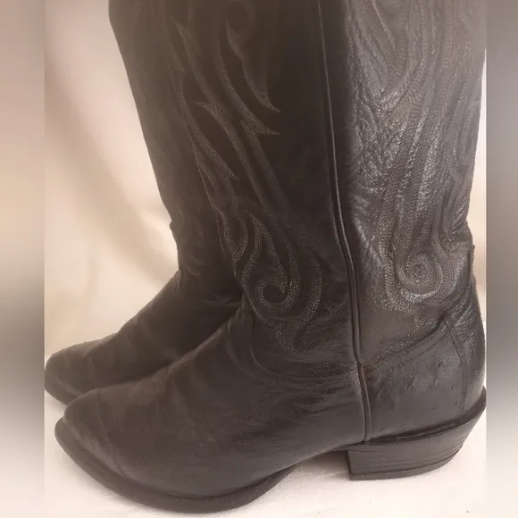 Tony Lama Black Western Boots with Decorative Stitching