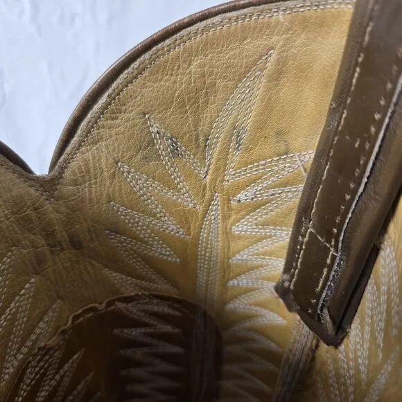 Tony Lama Embroidered Leather Cowboy Boots Brown Women 7 Mid Calf Pointed Toe