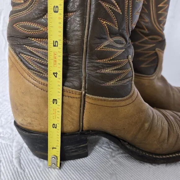 Tony Lama Embroidered Leather Cowboy Boots Brown Women 7 Mid Calf Pointed Toe