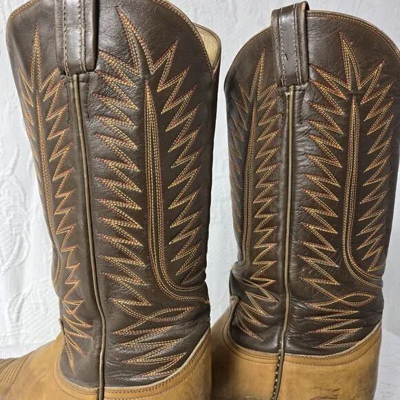 Tony Lama Embroidered Leather Cowboy Boots Brown Women 7 Mid Calf Pointed Toe