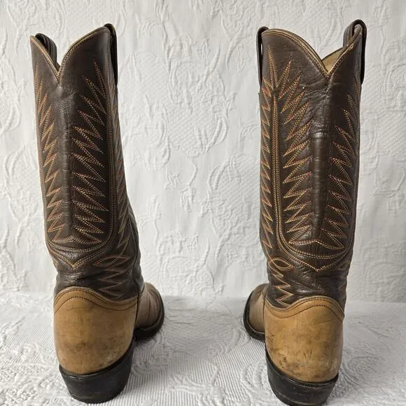 Tony Lama Embroidered Leather Cowboy Boots Brown Women 7 Mid Calf Pointed Toe