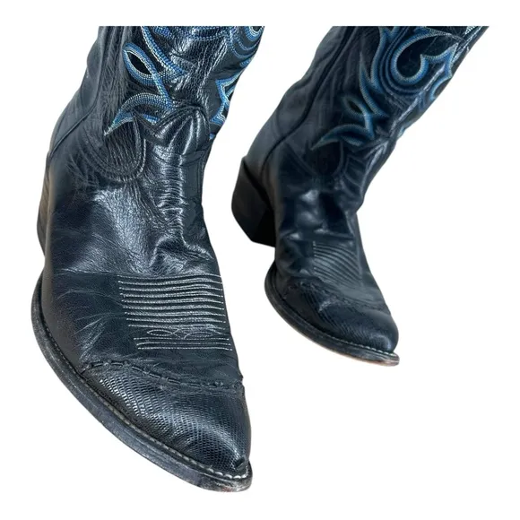 Tony Lama Men’s 10.5 E Black‎ Cowboy Boots 5052 Leather Stitching Western