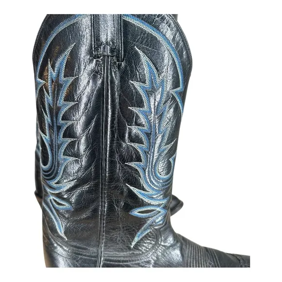 Tony Lama Men’s 10.5 E Black‎ Cowboy Boots 5052 Leather Stitching Western