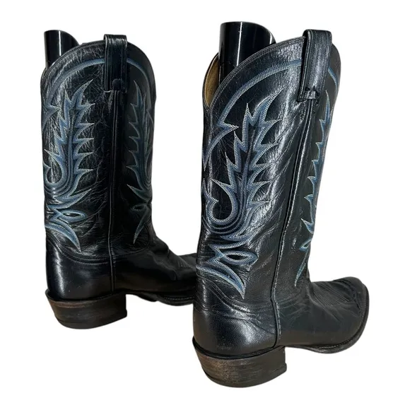 Tony Lama Men’s 10.5 E Black‎ Cowboy Boots 5052 Leather Stitching Western