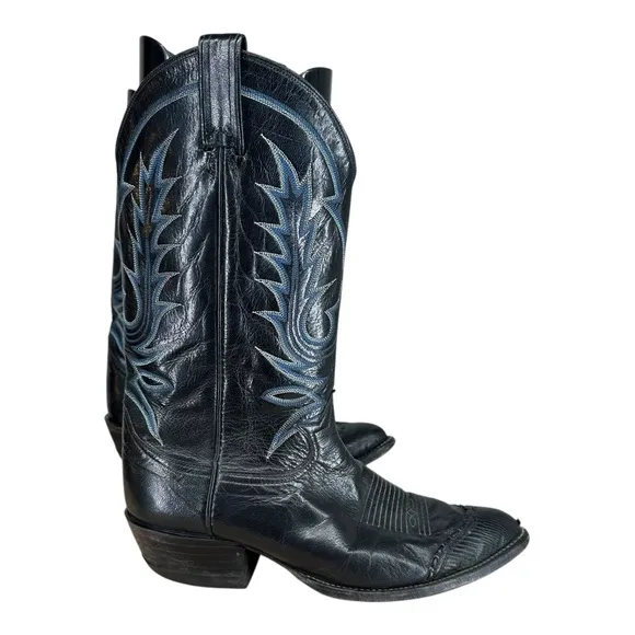 Tony Lama Men’s 10.5 E Black‎ Cowboy Boots 5052 Leather Stitching Western