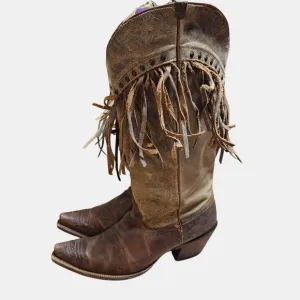 Tony Lama Mosto Tucson Snip Toe Western Boots 9B Fringed Studded Cowgirl VF3036