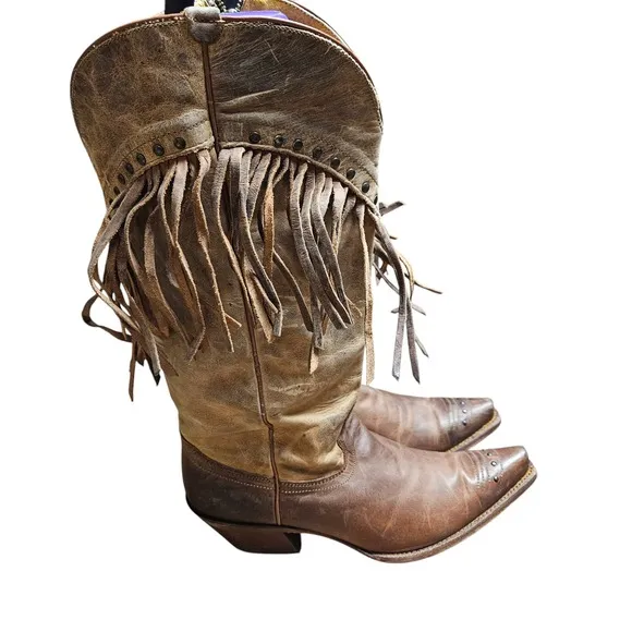 Tony Lama Mosto Tucson Snip Toe Western Boots 9B Fringed Studded Cowgirl VF3036