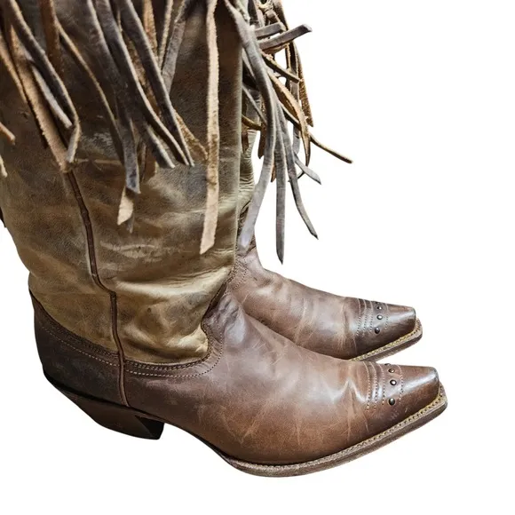 Tony Lama Mosto Tucson Snip Toe Western Boots 9B Fringed Studded Cowgirl VF3036