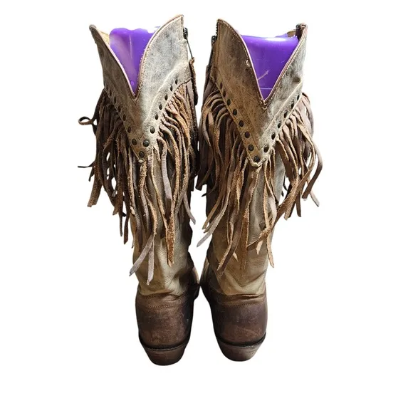Tony Lama Mosto Tucson Snip Toe Western Boots 9B Fringed Studded Cowgirl VF3036