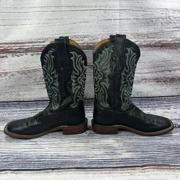 Tony Lama San Saba Cross Inlay Black Blue Leather Square Toe Boots Women’s 6.5